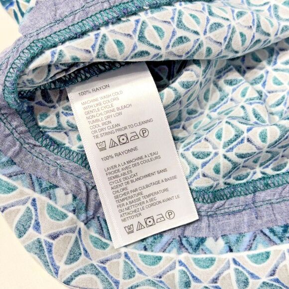 NWT Tommy Bahama Oversize Rayon Blue Green Geometric Tassel Blouse Women Size XS - Picture 10 of 13